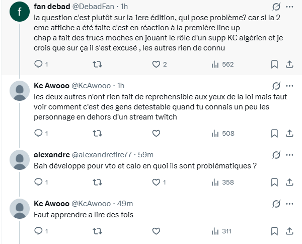 DebadFan's tweet photo. @KcAwooo @alexandrefire77 @ArcaibWD @Sandasuuu @KC_Melkor je crois que c'est toi qui comprend pas le français du coup?
Nous on te parle de la line up officielle de l'émission et toi tu restes sur ton montage (et là sur les 3 personnes dessus on est d'accord), et on demandait explicitement le problème avec vetheo, calo en l'occurence https://t.co/FiIDYOjFRo