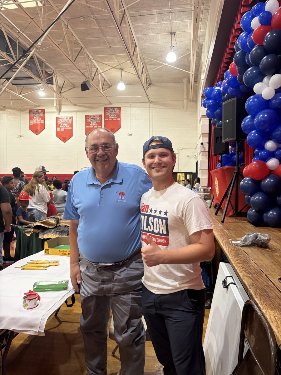 ZachFewkes's tweet photo. Had a great time representing the Alan Wilson campaign for Governor in Hampton last night. The sheriff’s office hosted its “National Night Out & Back-To-School BASH,” where community businesses and organizations came together to support Hampton's students by providing school supplies and resources for the upcoming year. The Hampton County Republican Party and I had the privilege of handing out supplies ranging from calculators to constitutions, as well as some very coolly wrapped pencil bundles. It was wonderful seeing Sheriff Russell and State Representative Bill Hager as well. The Wilson team can’t wait to work with these two gentlemen and all of Hampton County to improve our state’s education and to support development in every county of South Carolina.