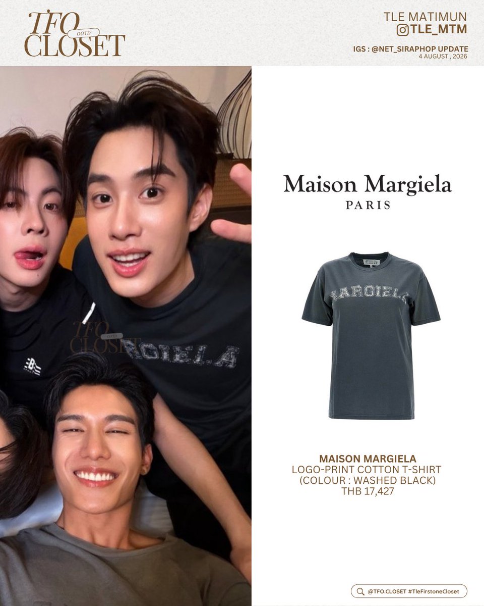 tfocloset's tweet photo. [ #TleFirstoneCloset ] ✨
@TLE_mtm #TLE_mtm

🗓️ 04.08.2026
IGS NET_SIRAPHOP UPDATE

— #Maisonmargiela
⭐️ Logo-Print Cotton T-Shirt 
(Colour : Washed Black ) 
THB 17,427

🖇️✩#TleFirstone #เติ้ลเฟิร์สวัน ˚⊹♡ https://t.co/HK5TTJE6Zy