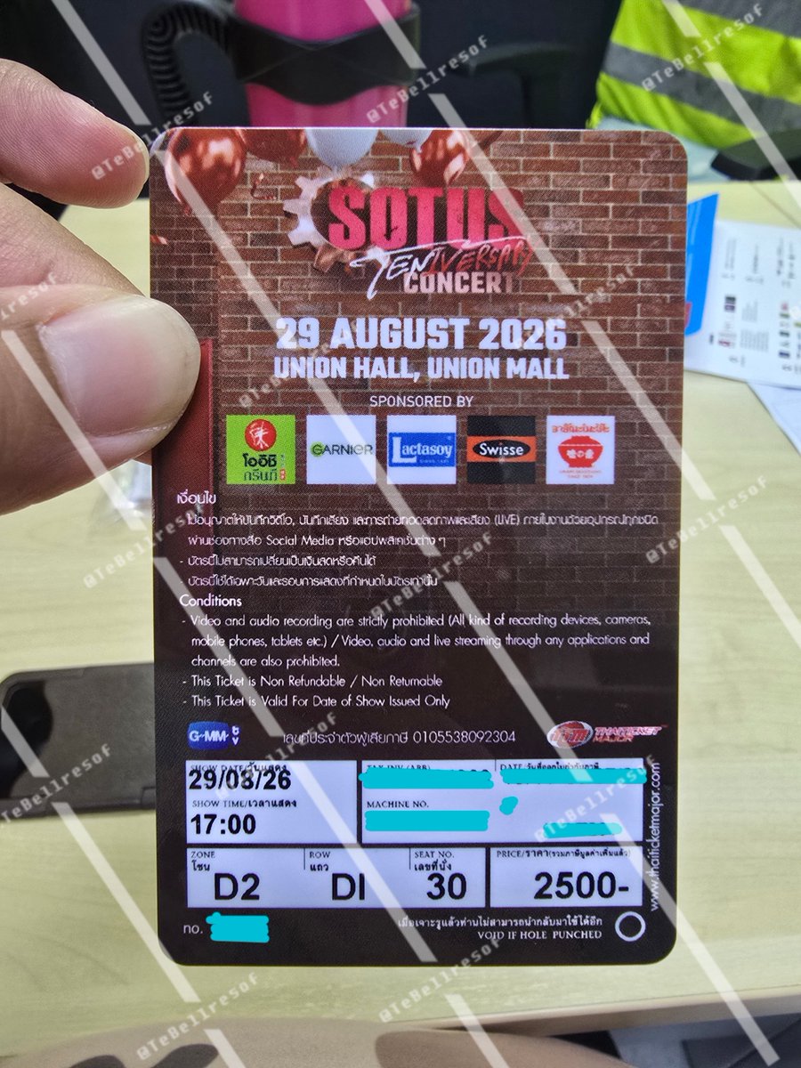 TeBellresof's tweet photo. 🎫 พี่สาวเราฝากปล่อยบัตร เพราะย้ายโซนที่นั่งค่ะ 
• รอบวันที่ 29/8 (วันเสาร์)  
• Zone : D2 แถว DI 
หน้าบัตร 2,500 ไม่อัพ ขอปล่อยเท่าราคาหน้าบัตร+ค่าธรรมเนียม ปล่อย 2,605 บาท นัดรับได้ ใครยังไม่มีบัตร หรือสนใจอยากไปลองเจอคริสสิง DM มาเลยฮับ 

#SOTUS10thYearConcert https://t.co/qph67FZOfd