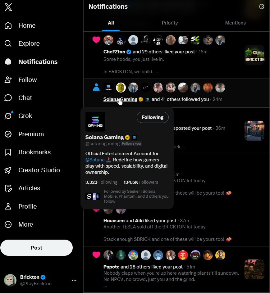 PlayBrickton's tweet photo. . @solanagaming has followed BRICKTON 

Welcome to the block, gaming szn is here

We've been building $BRICK by $BRICK 🧱 https://t.co/juMiM72WzQ