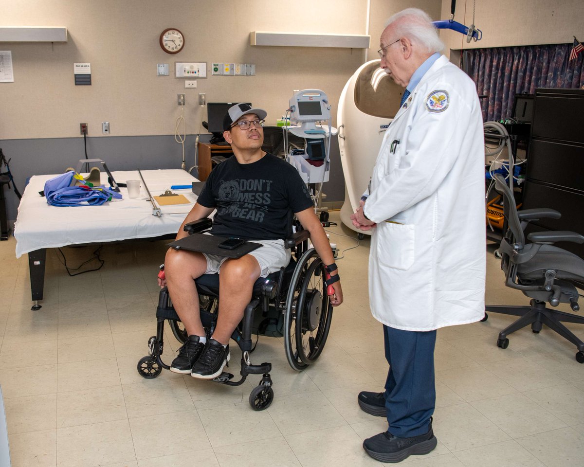 RichmondVAMC's tweet photo. A NASA-funded study at Central Virginia VA Heath Care System is helping researchers better understand how bone loss develops after spinal cord injury — work that could improve care for Veterans and even help protect astronauts on future missions. 
Science that reaches from space to Veteran care.

Research coordinator Emily Moran, VA nurse and DXA technologist Stephanie Holloway, and Dr. Robert Adler prepare Marine Corps Veteran Peter Ramirez, a spinal cord injury patient, for an advanced bone-density scan. The team’s imaging work is helping uncover how spinal cord injury affects bone health, with findings that could strengthen rehabilitation for Veterans on Earth and safeguard astronauts on future long-duration space missions. (VA photos by Amber Parker)
Read the story here!
https://t.co/qLUzDsptZG
