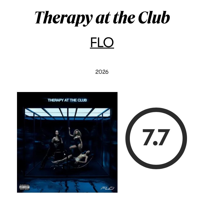 floinbr's tweet photo. ACLAMAÇÃO! A renomada revista Pitchfork deu nota 7.7 para o álbum “Therapy at the Club”, de FLO. https://t.co/zinAnyZ2qZ