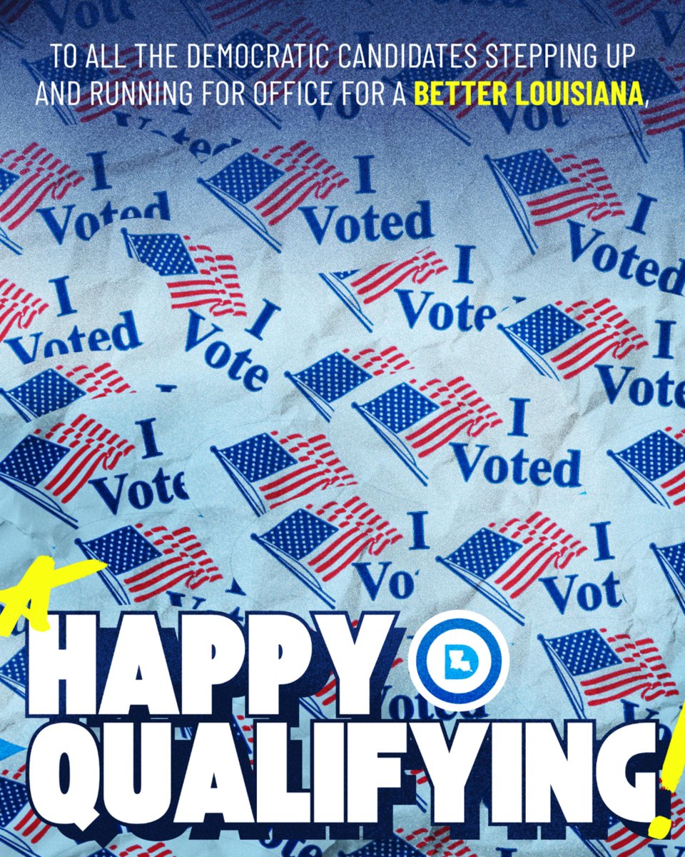 LaDemos's tweet photo. Happy Qualifying Day to every Democratic candidate, from the LDP!
Thank you for your commitment to the fight for a brighter, bluer Louisiana.💙

⭐Early Voting is October 20th-27th
⭐Election Day is November 3rd
#LaDemos https://t.co/y3QcVw8YaX