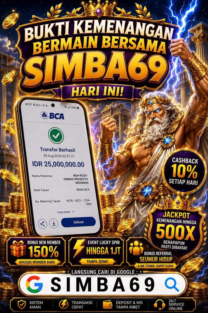 simba69xoc's tweet photo. Pemersatu bangsa , situs terpercaya SLOT GACOR HARI INI &amp; EVENT FREESPIN TERBESAR TANPA BATASSSS #slotonline #slotgacor #slotviral 

🎁Bonus Deposit Melimpah!
Link slot gacor: https://t.co/GtzZybRPRz
Bersama Pasti Ada Jalan #zonauang https://t.co/gvgyAPw8pL