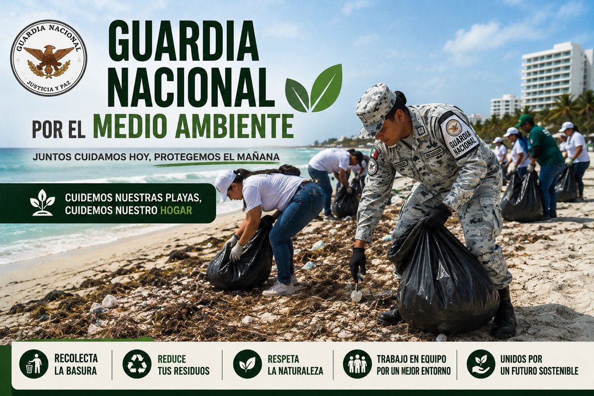 GNQRoo's tweet photo. 🌿 Guardia Nacional por el Medio Ambiente 🌿
Trabajamos junto con la ciudadanía en la limpieza de playas, reforestación y acciones de educación ambiental para proteger nuestros recursos naturales.
Cuidar el medio ambiente es una tarea de todos. 
#GuardiaNacional #MedioAmbiente https://t.co/d9s8yU1MFj