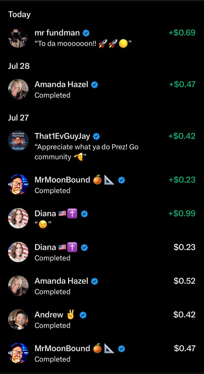 winespringcafe's tweet photo. I haven’t done much with my XMoney account yet. But I am enjoying all the little notes attached 👋🏻🫶🏻 

Thanks friends 💸 @mrfundman @that1evguyjay @Diana99 https://t.co/g52SLoT7Eo