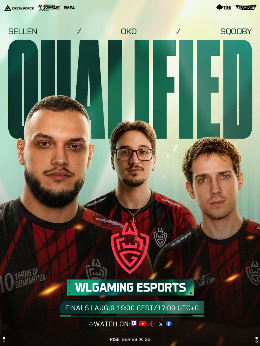 DFGameEsports's tweet photo. Four teams.

Four tickets from EMEA and AMERICAS.

Straight to the 2026 RISE Series S1 Finals.

AMERICAS sends:
@EvilGeniuses @Spacestation

EMEA sends:
@DarkEntitiesDF @WLGgr

See you there on August 7.

#DeltaForce #DFesports #DFRise https://t.co/WPigcidYjG