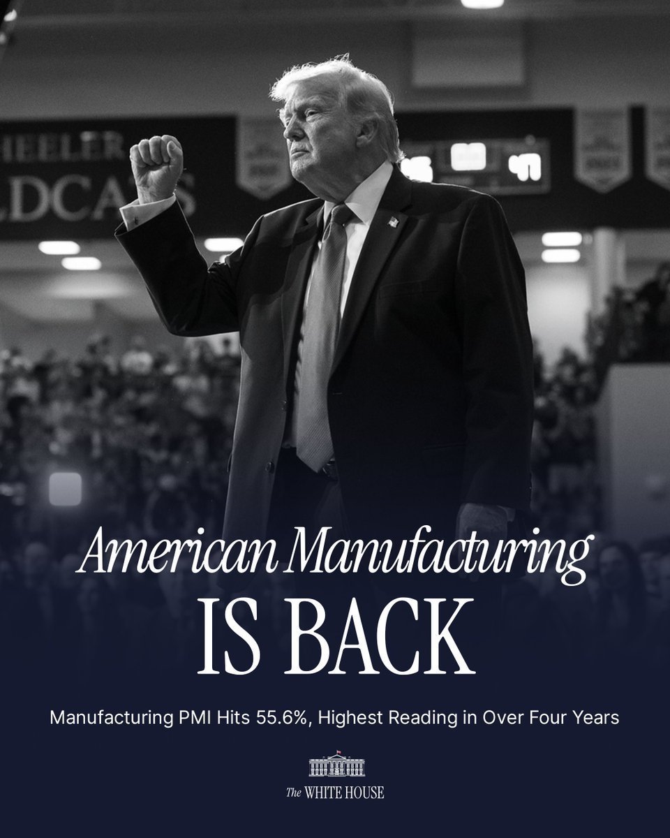 JFKPascal_USSF's tweet photo. More American jobs. More American production.

American manufacturing is BACK under President Trump, and the numbers are backing it up. 📈🇺🇸 https://t.co/QtW3svNqox
