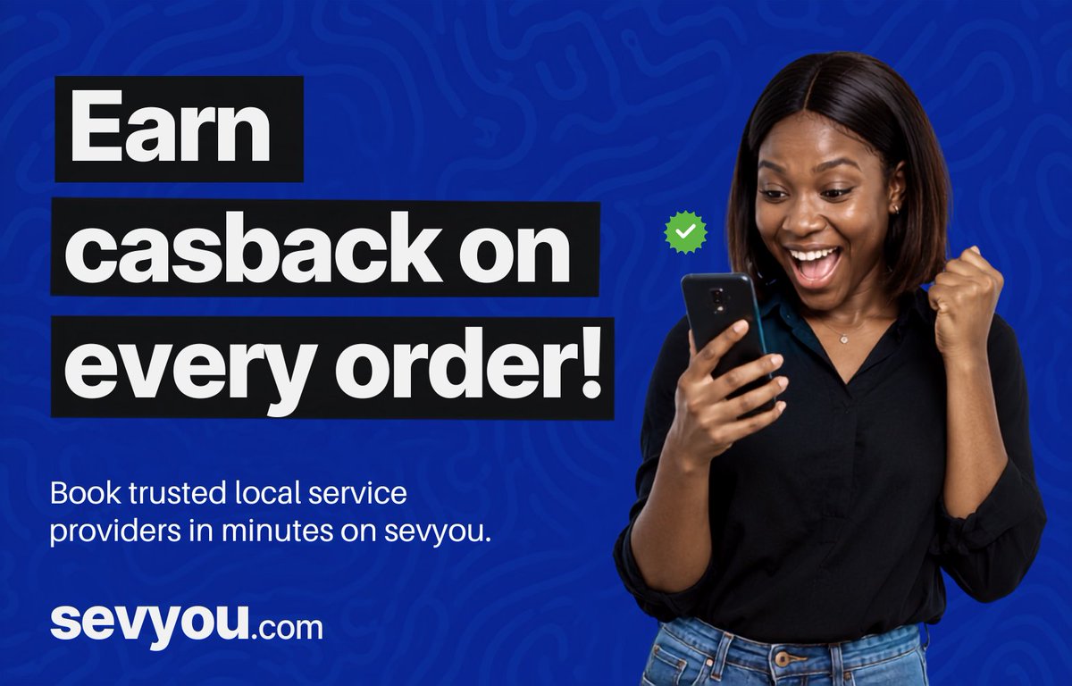 getsevyou's tweet photo. DID YOU KNOW?

Every time you order a service or book an appointment on Sevyou, you earn some cashback!💰

Yes, EVERY order or booking means more savings in your pocket.

Save more & Get rewarded for any service completed on Sevyou.

#cashback #bookandearn #smartsavings #everyorderrewards #artisans #trending #service