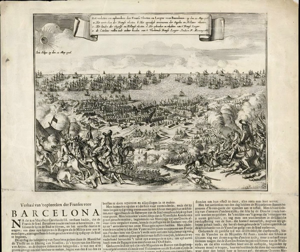 AgustiAlcoberro's tweet photo. L'eclipsi total de sol del 12 de maig de 1706 va coincidir amb el trencament del primer setge borbònic de Barcelona. Felip V es va haver de refugiar a França mentre les tropes aliades iniciaven una contraofensiva victoriosa cap a Madrid. El Rei Sol havia estat eclipsat. https://t.co/WtMlaeZGTe