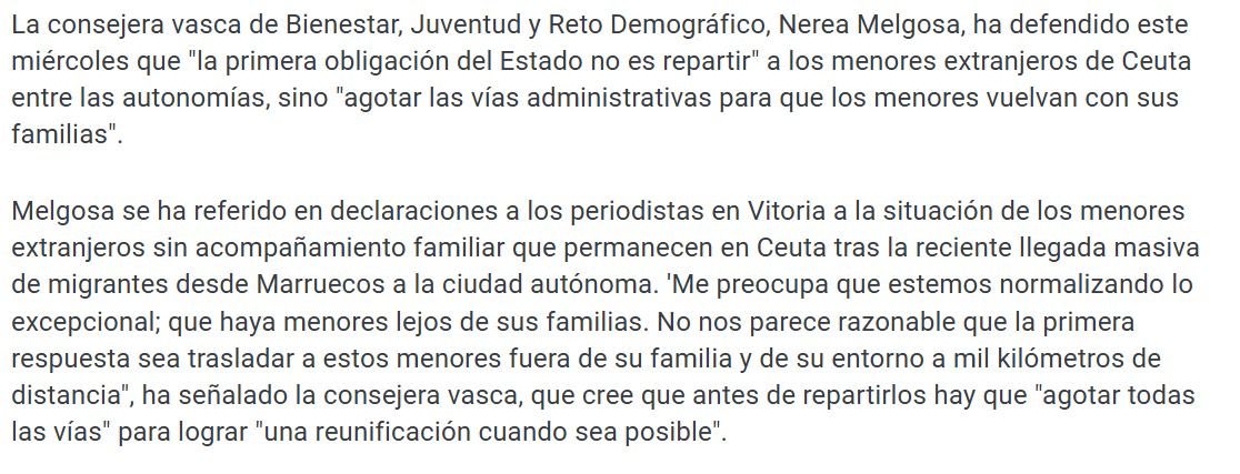 Itsasokogudaria's tweet photo. La consejera Melgosa (EAJ-PNV) reclama la devolución de los MENAS a su país de origen 👇🏻 

A día de hoy desconocemos la propuesta de EHBildu. Silencio sepulcral. https://t.co/rRrVWM5WXr