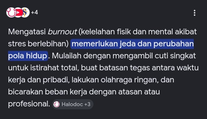Bluelinedot's tweet photo. @profesor_saham Kalau Burnout itu cuti;

1. Cuti kerja 
2. Cuti Medsos 

Bukan nirempati @PBIDI , hal sederhana gini aja nggak bisa ditangani pribadi Nakesnya sendiri 😑

Padahal sudah ada artikelnya di Halodoc. https://t.co/UXHyAtPelv
