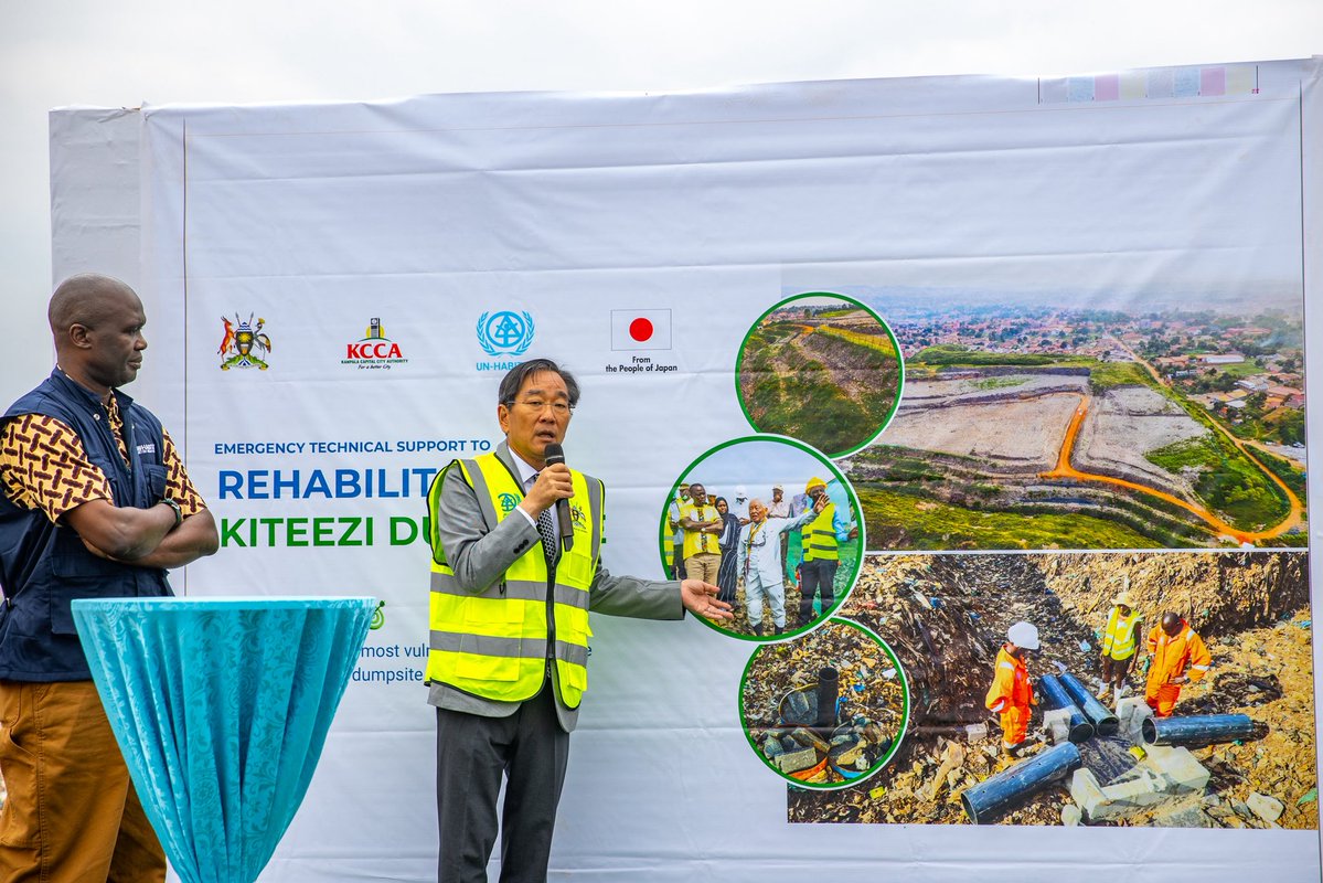 KCCAUG's tweet photo. A total of 16.8 acres of the Kiteezi landfill have been rehabilitated and handed over to Kampala Capital City Authority following the completion of the first phase of an emergency effort to stabilise the waste disposal site.

The handover of the rehabilitated sections and closure of the year-long “Emergency Technical Assistance to Rehabilitate Kiteezi Landfill” project was marked at the Kiteezi site in an event attended by the Rt. Hon Prime Minister @RobinahNabbanja, @JapanGov Ambassador, @UNHABITAT and other guests. 
Details here https://t.co/NUyfxBzIrT
#ForALivableCity