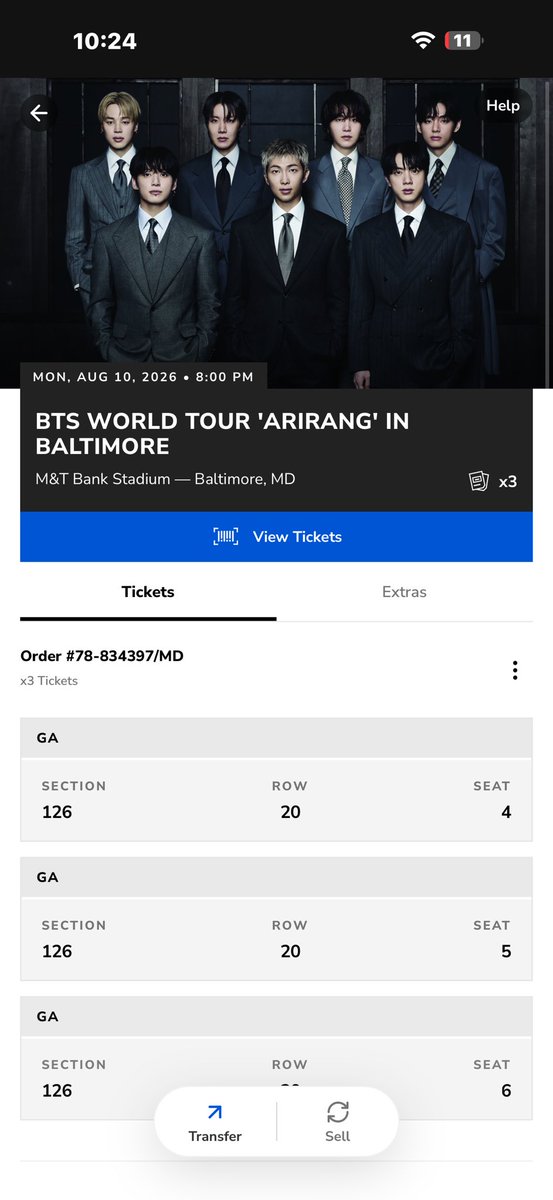 SouthernPearl_W's tweet photo. Hey ARMY! 💜 I have extra tickets available for BTS WORLD TOUR 'ARIRANG' at M&amp;T Bank Stadium in Baltimore, MD! Can transfer them immediately on Ticketmaster. Serious inquiries only.Send a DM for proof of tickets and transfer info.
#WeStandWithBTS #WE_PURPLE_YOU_BTS #Proud_of_BTS https://t.co/01HoegSGpW