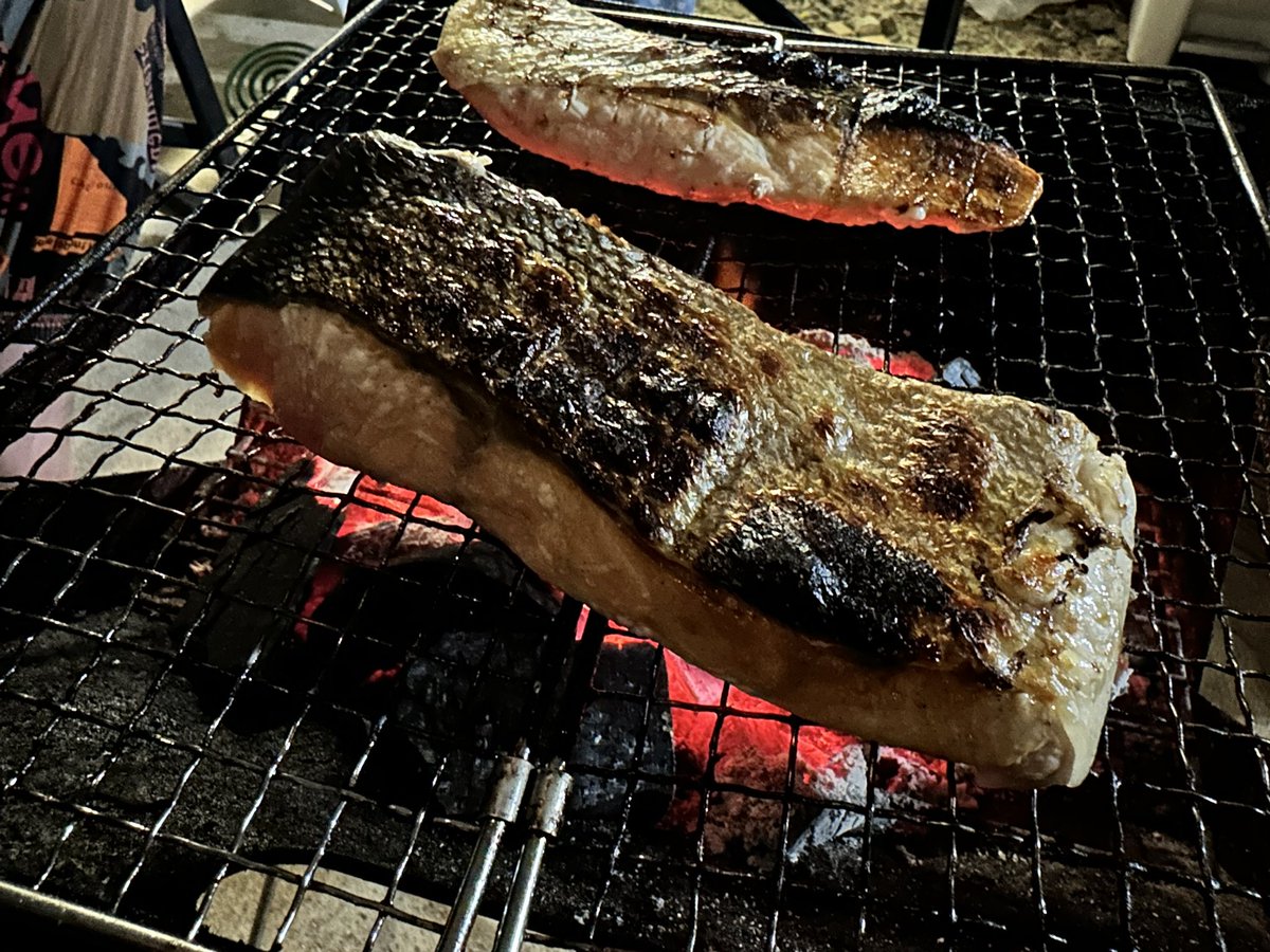 tubi_style69's tweet photo. 知人が釣った鮭を貰ったので、知人の家に持って行って焼いてます。

実質的な里帰りでしょうか🫨 https://t.co/G8ImVantKv