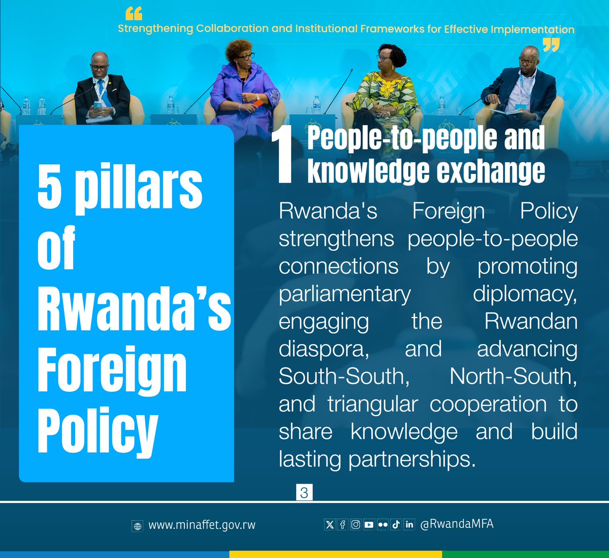 RwandaMFA's tweet photo. Rwanda Foreign Policy Explained: Understanding Rwanda’s role in a fast- changing world.

Foreign policies shape how countries engage with the world—and how they safeguard their interests, build partnerships, and create opportunities for their people.

For Rwanda, diplomacy refers to a collective effort in the pursuit of national interests and domestic development goals.  It is reflected in our participation in global and regional institutions, peacekeeping efforts, economic partnerships, and cooperation that supports national development.

This August, we introduce Rwanda Foreign Policy Explained, a series that brings diplomacy closer to you by exploring the principles, priorities, and actions that guide Rwanda’s engagement with the world.

Follow us every Thursday as we discover Rwanda’s Foreign Policy, one story at a time.

#PublicDiplomacy #RwandaForeignPolicy #KnowOurDiplomacy #RwandaExplained