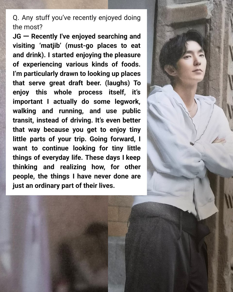 jg_k_drama_417's tweet photo. (ENG) Lee Joon-gi The Star 2026 Interview (4/6)

"I enjoy visiting 'matjib,' particularly those that serve great draft beer. I use some legwork and public transit, instead of driving. I realize how, for other people, things I never got to do are an ordinary part of their lives." https://t.co/wvyZcRnj3p