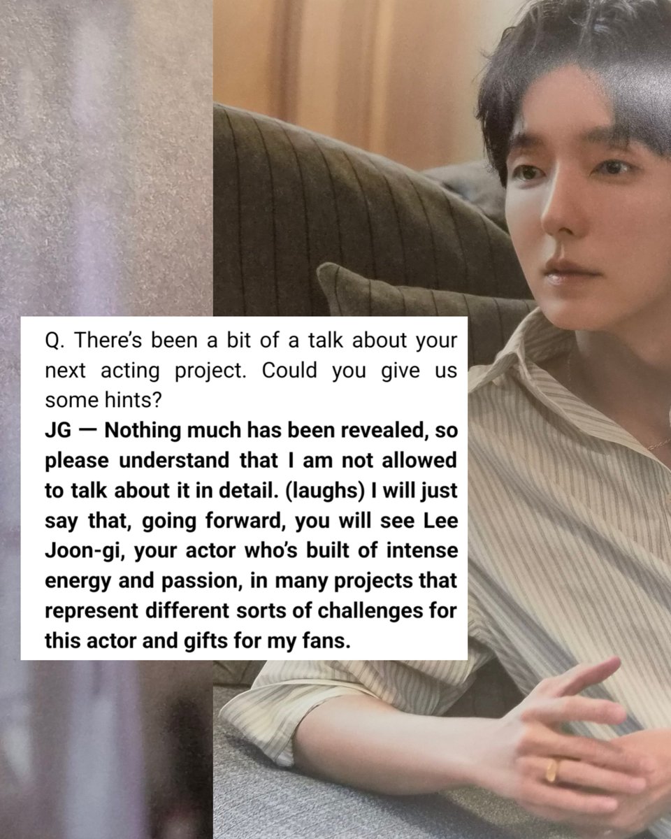 jg_k_drama_417's tweet photo. (ENG) Lee Joon-gi The Star 2026 Interview (5/6)

On his Next acting project...?

"Nothing much has been revealed, please understand that I can't talk about it yet. But I'll say that, going forward, you will see me in many projects that represent various acting challenges for me." https://t.co/yTDULvh4Vr