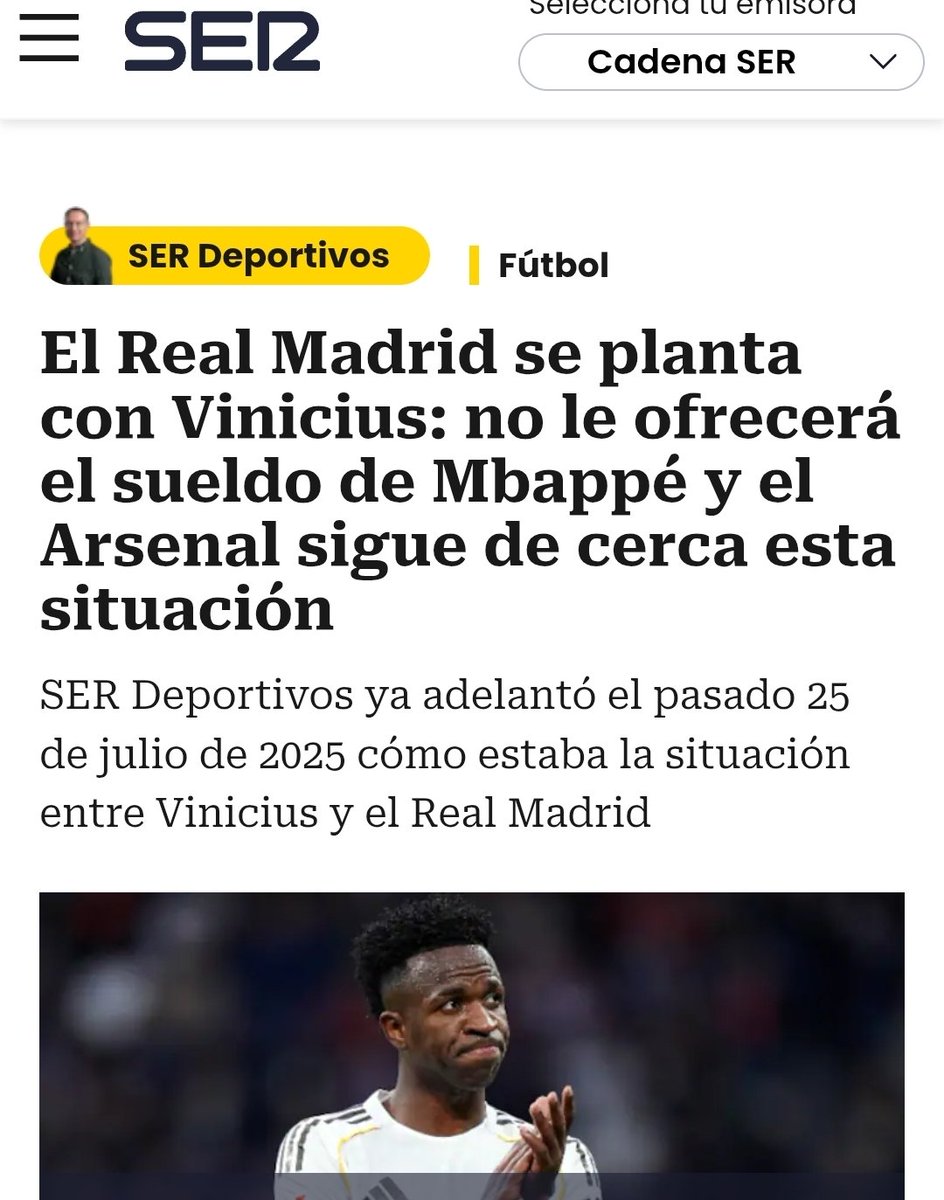 Llourinho's tweet photo. Vinicius quiere cobrar lo mismo que Mbappé y pide 30 millones. 

Esto no puede ser verdad si nos decían por tierra, mar y aire que Mbappé cobraba 12 millones de euros y se bajó el sueldo para venir al Madrid. https://t.co/AwkC0rJi5o