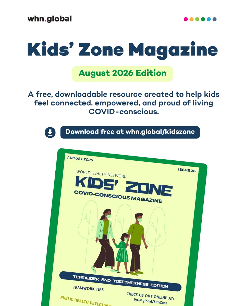 TheWHN's tweet photo. August 2026 Edition Available Now!

WHN’s Kids’ Zone Magazine is a free, downloadable issue packed with kid-friendly stories, art, science, and COVID-conscious lifestyle ideas made for families who are still choosing care.

Download the latest issue for free + explore past editions anytime: https://t.co/vcxcfIY5jc

#PublicHealth #COVID #COVID19 #COVIDConscious