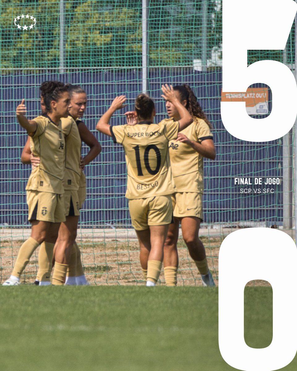 FutFemSCP's tweet photo. ⏹️ Uma mão cheia de golos que garante a primeira vitória europeia da temporada 🖐️✅ Sábado disputamos a final da eliminatória!

⚽️ Ana Dias, Flor Bonsegundo (2), Jeneva Gray e Telma Encarnação.
5-0 // #SCPSFC #UWCL https://t.co/so3NRqe4sl