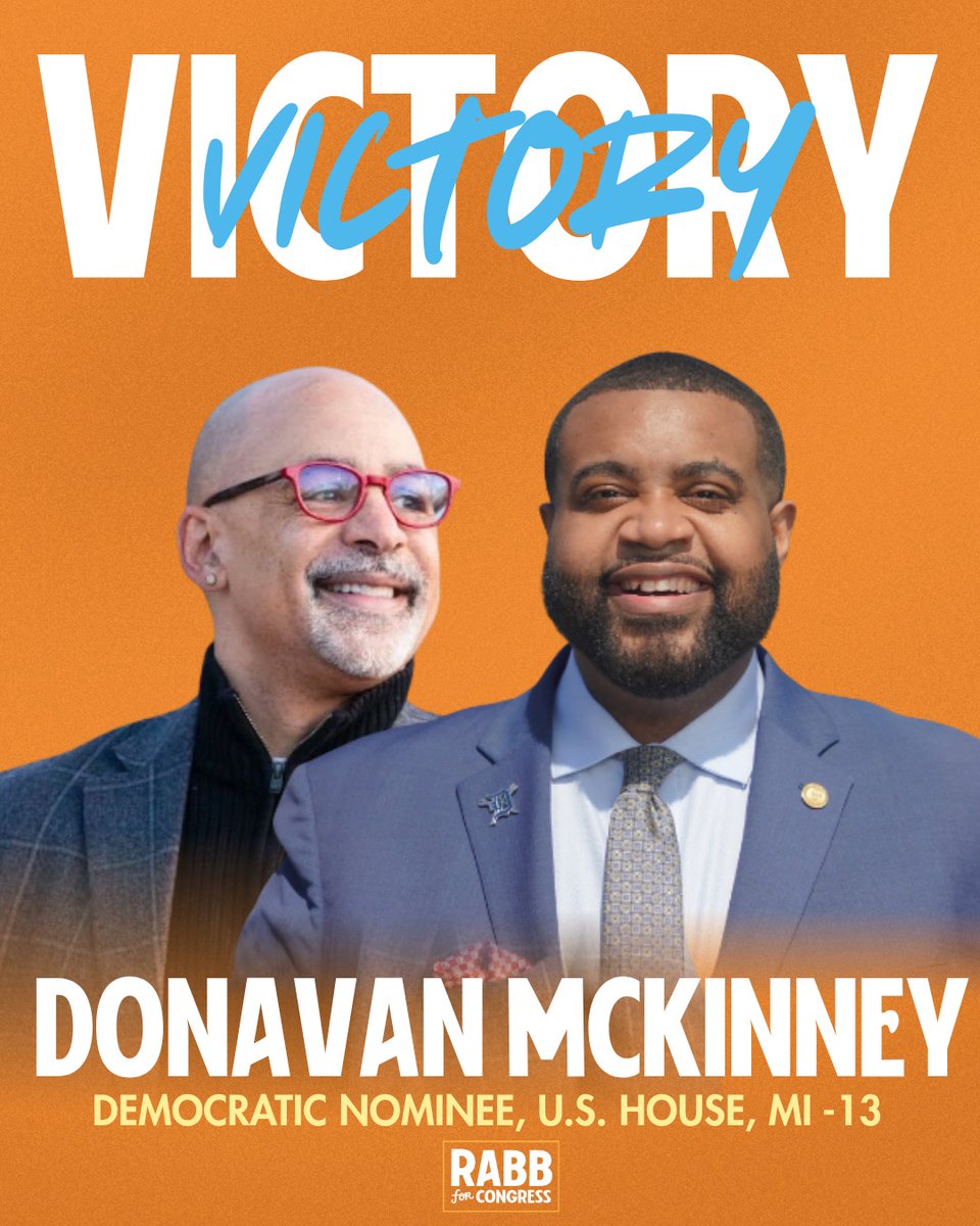 chrisrabb's tweet photo. Congrats to @DonavanMI13 on the big #MI13 win!
From Detroit to Philly, people are hungry for change.
Donavan took on a self-funding multimillionaire & won by standing up for good union jobs, affordable housing & healthcare. And this is just the beginning.
On to November! https://t.co/kgbEj8mELT