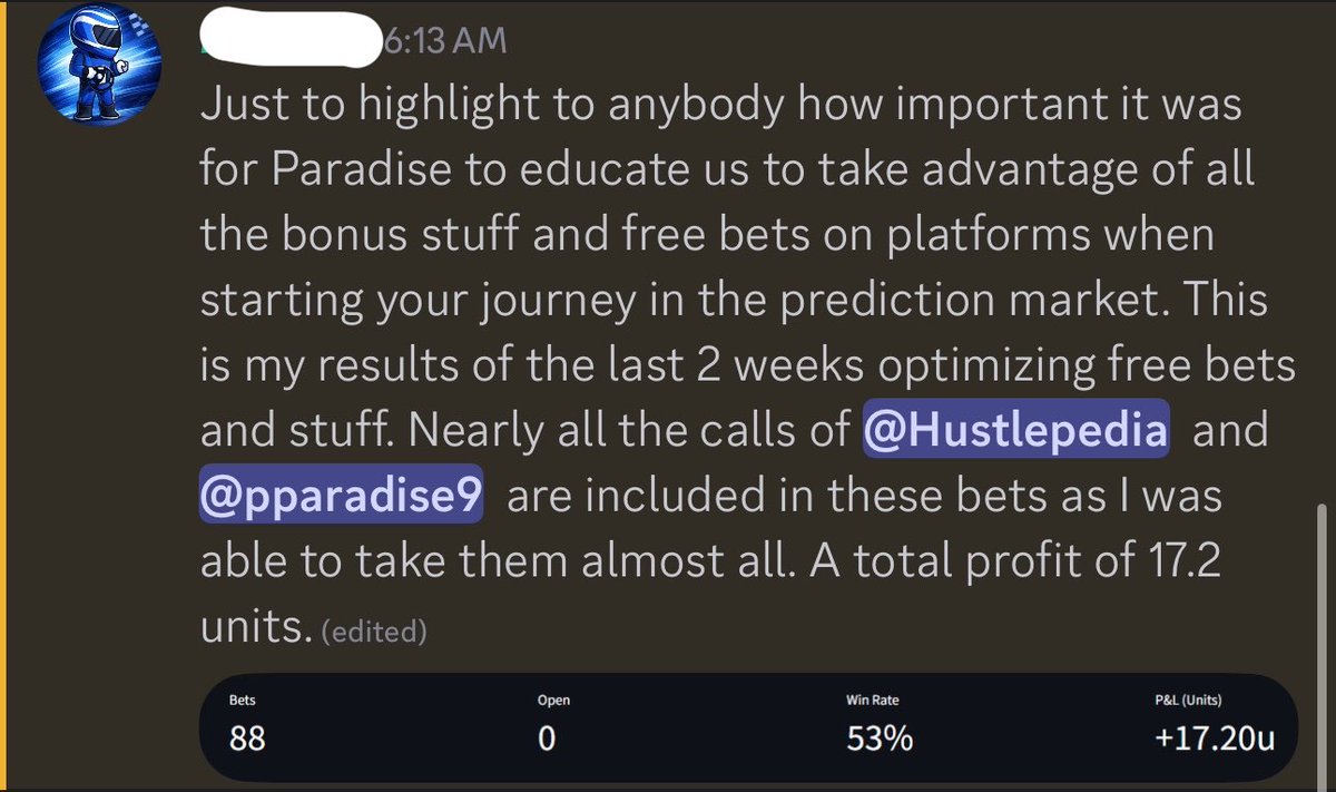 InTheMoneyCB's tweet photo. Our prediction markets and sports section has been cooking 🤝🔥

We give users all the tools to profit. 

There’s up to $500+ up for grabs for free using our free money tab. 

This user has turned their bonuses into +17 units profit 💸

3 Day Free Trial 👇
https://t.co/DwQcMSeCaz https://t.co/56IMb5twPb