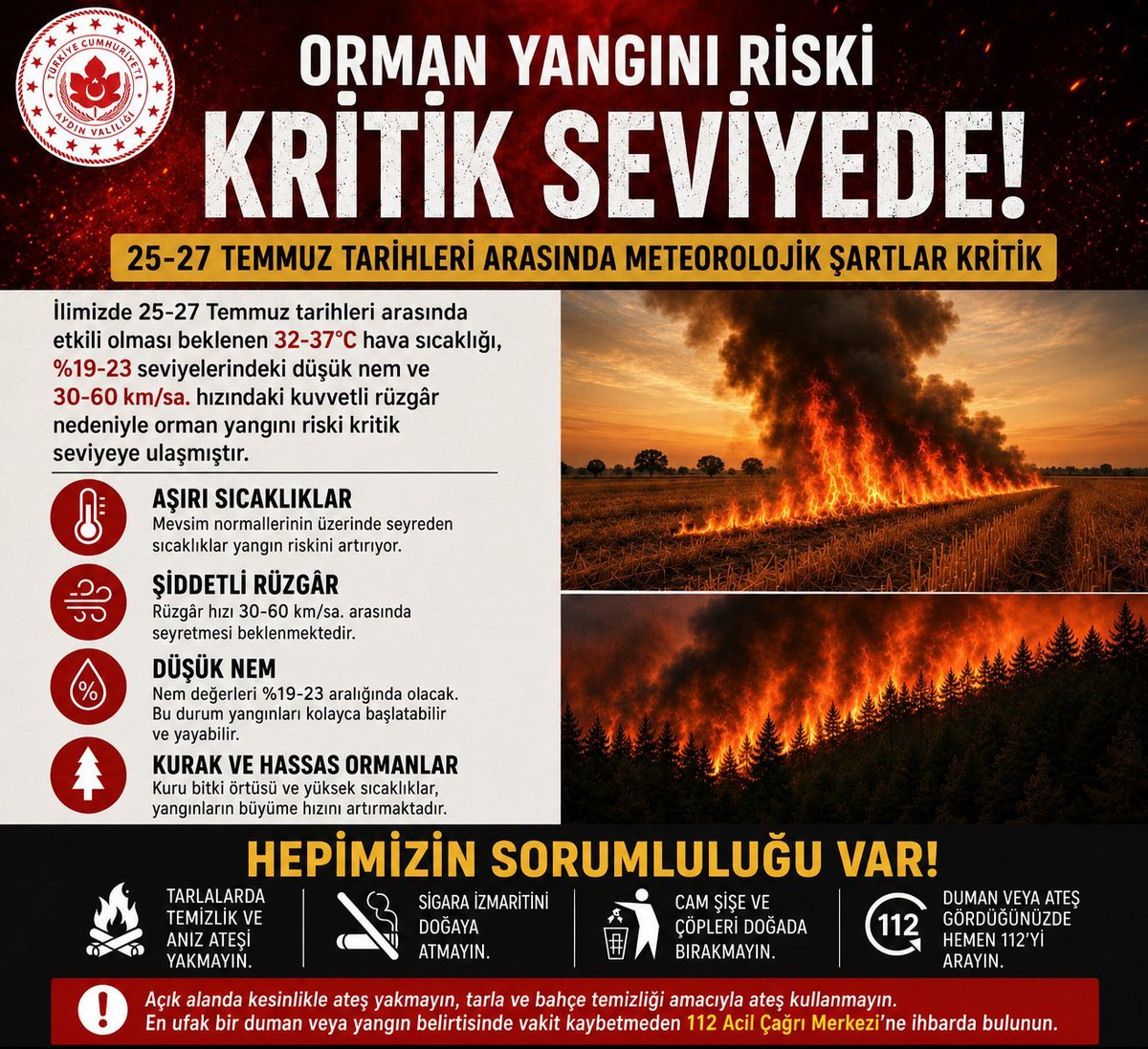 AFAD_Aydin's tweet photo. ‼️ ORMAN YANGINI RİSKİNE KARŞI ÖNEMLİ UYARI‼️

@AydinValiligi https://t.co/GrZ1oFzLza