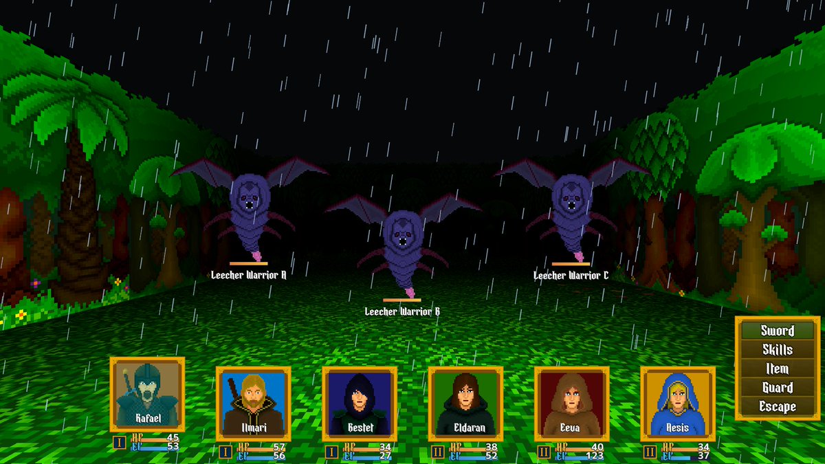 WitchgroveGames's tweet photo. Some more screenshots of Chronicles of Vaeltaja's next update. This time some exploration and enemy encounters in the Pramean Jungle. The weather got pretty lousy at the end.
#indiegame #indiedev #solodev #RPG #dungeoncrawler #rpgmaker #DRPG https://t.co/gMYpmOTJve