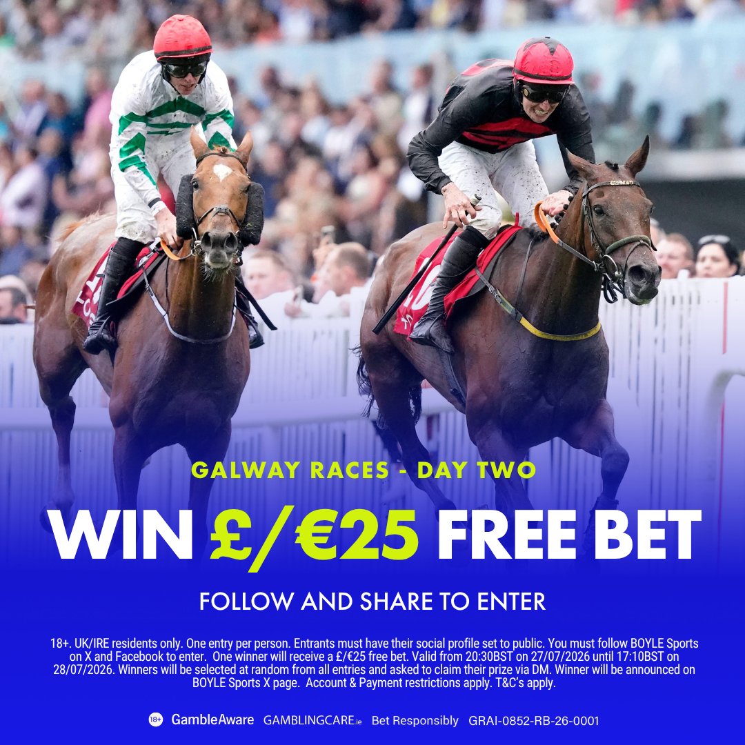 BoyleSports's tweet photo. 🏇 Back Yourself at Galway Races for a chance to win a £/€25 Free Bet!

To enter:
⦿ Follow BOYLE Sports
⦿ Retweet this post

Tap below for full terms &amp; conditions