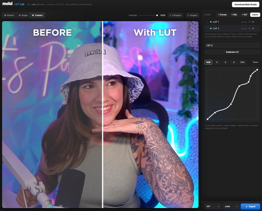 PosiTiffTV's tweet photo. Streamers!! 
Want to add LUTS to your webcam? 

Here’s a free tool to create your own! 
https://t.co/X1ECZq0NW6 https://t.co/38zzYd9umR