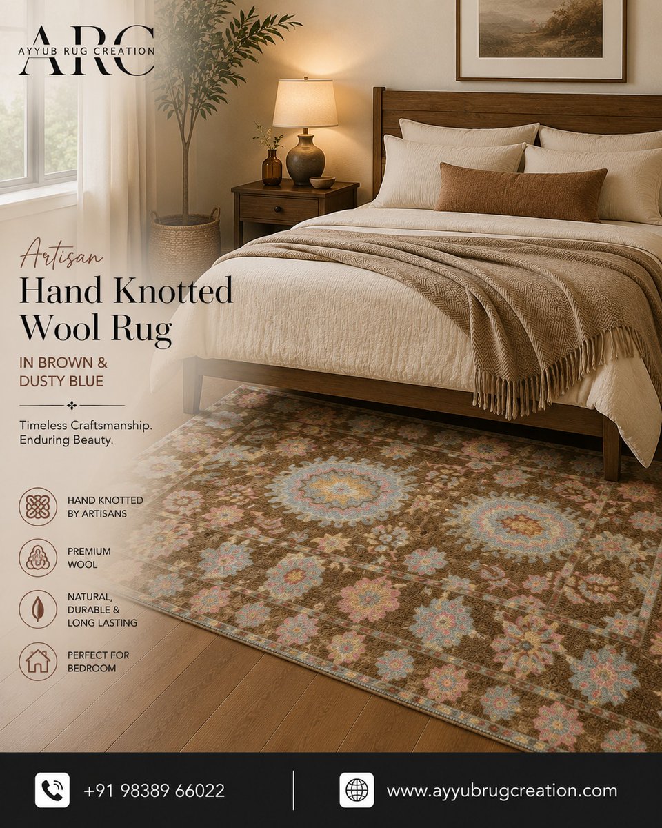 AyyubRug's tweet photo. Bring timeless elegance into every corner of your home with our Artisan Hand Knotted Wool Rug in Brown &amp; Dusty Blue. Expertly handcrafted by skilled artisans using premium wool, this luxurious rug blends classic craftsmanship with modern sophistication.
Its warm brown tones https://t.co/ZeG5WYS6Fd