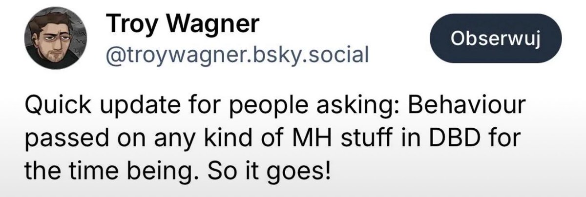 dvveet's tweet photo. Marble Hornets is officially not coming to Dead by Daylight right now. As per Troy Wagner. https://t.co/CIu2di9gjr