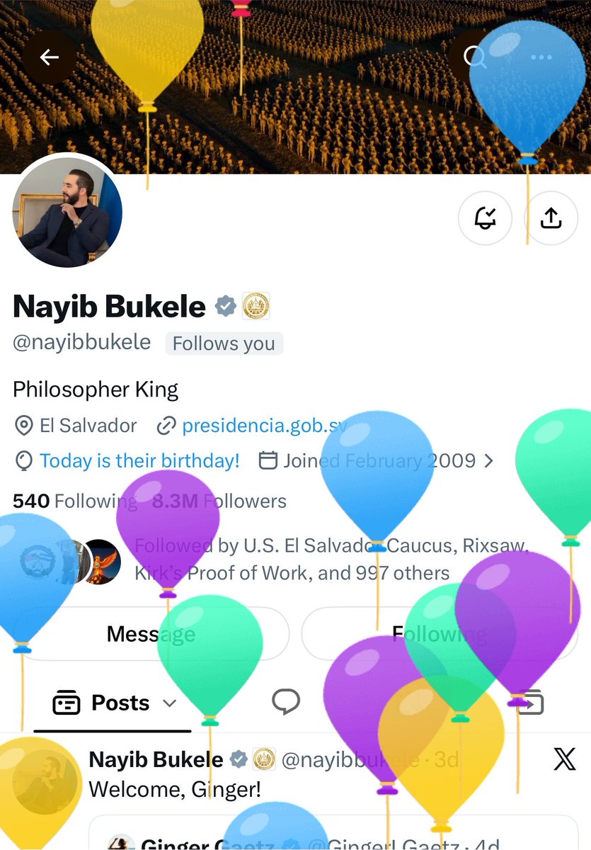 LauraPocaSV's tweet photo. ¡Feliz cumpleaños, querido Presi @nayibbukele! 🥳🥳

Que Dios todopoderoso le conceda muchos años más de vida, llenos de salud, paz y amor junto a su amada familia.

Le pido a Dios que siempre lo proteja y llene de bendiciones a su familia por muchas generaciones. 🫶🏼💙 https://t.co/oUumCYdgn6