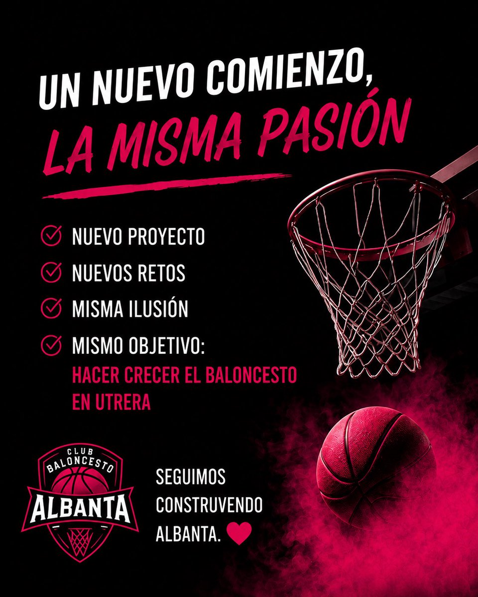 cbalbanta's tweet photo. Un nuevo comienzo, la misma pasión.
Gracias a todas las personas que forman parte de esta familia y a quienes se unirán en este camino.
Seguimos construyendo Albanta.
#SeSienteAlbanta #Utrera #basket #baloncesto https://t.co/OIrnHn7uTZ