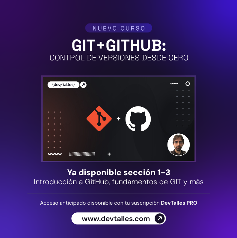 DevTalles's tweet photo. 🐱💻¡NUEVO ACCESO ANTICIPADO: #GIT + #GitHub control de versiones desde cero!

🖥️Disponibles 3 secciones del nuevo curso, ¡Anunciaremos más lecciones cuando estén listas!

🚀Accede como #BetaTester en tu portal con Suscripción #DevTallesPRO o desde aquí:
👉🏻https://t.co/IY8u0xGbI7 https://t.co/gDEaX0neXW