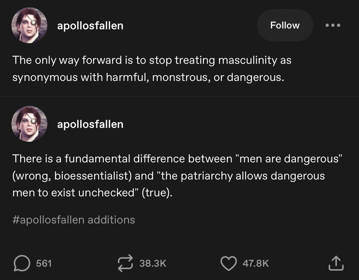 suchnerve's tweet photo. “To create loving men, we must love males.” -bell hooks

There must be a path forward. Olive branches, reunification, connection, stability through conflict management and conflict resolution rather than conflict avoidance. Our gender problems are solvable, not insurmountable. https://t.co/Z1Om3C7PI9