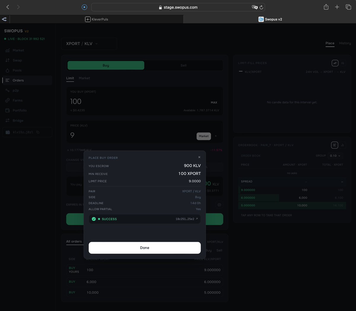 xportlabs's tweet photo. Nothing unusual.
Just @swopuscom running in Safari.

🔴No wallet browser.
🔴No Klever extension.
🟢Powered by KleverGate. 
#Klever $KLV $XPORT https://t.co/D2O2QWX5Re