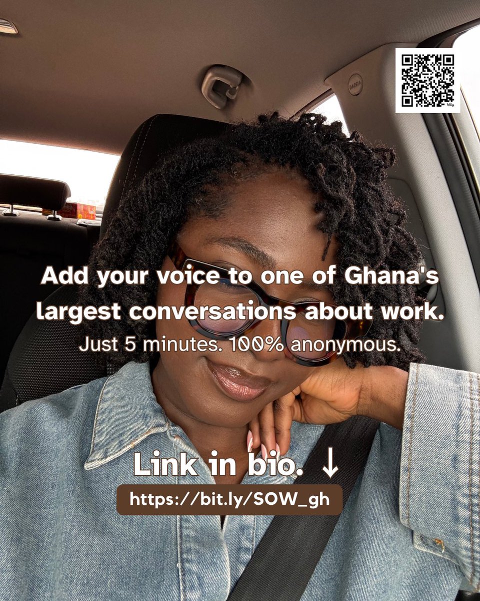 Ama_Ephya's tweet photo. Workplace culture shapes careers, confidence, mental wellbeing and businesses. Yet, we rarely measure it. Help us change that by creating one of the largest snapshots of Ghana’s corporate culture. 

5 minutes. 100% anonymous! 👇🏾

https://t.co/4nR31zzSyC

#stateofworkghana https://t.co/U9CQouq294