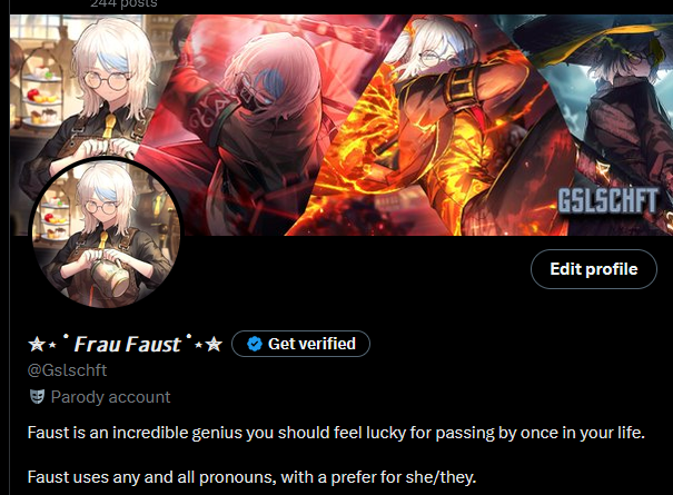 Gslschft's tweet photo. 🧠; Faust created her own layout, as she has done on all other accounts. https://t.co/m94DzE8cki