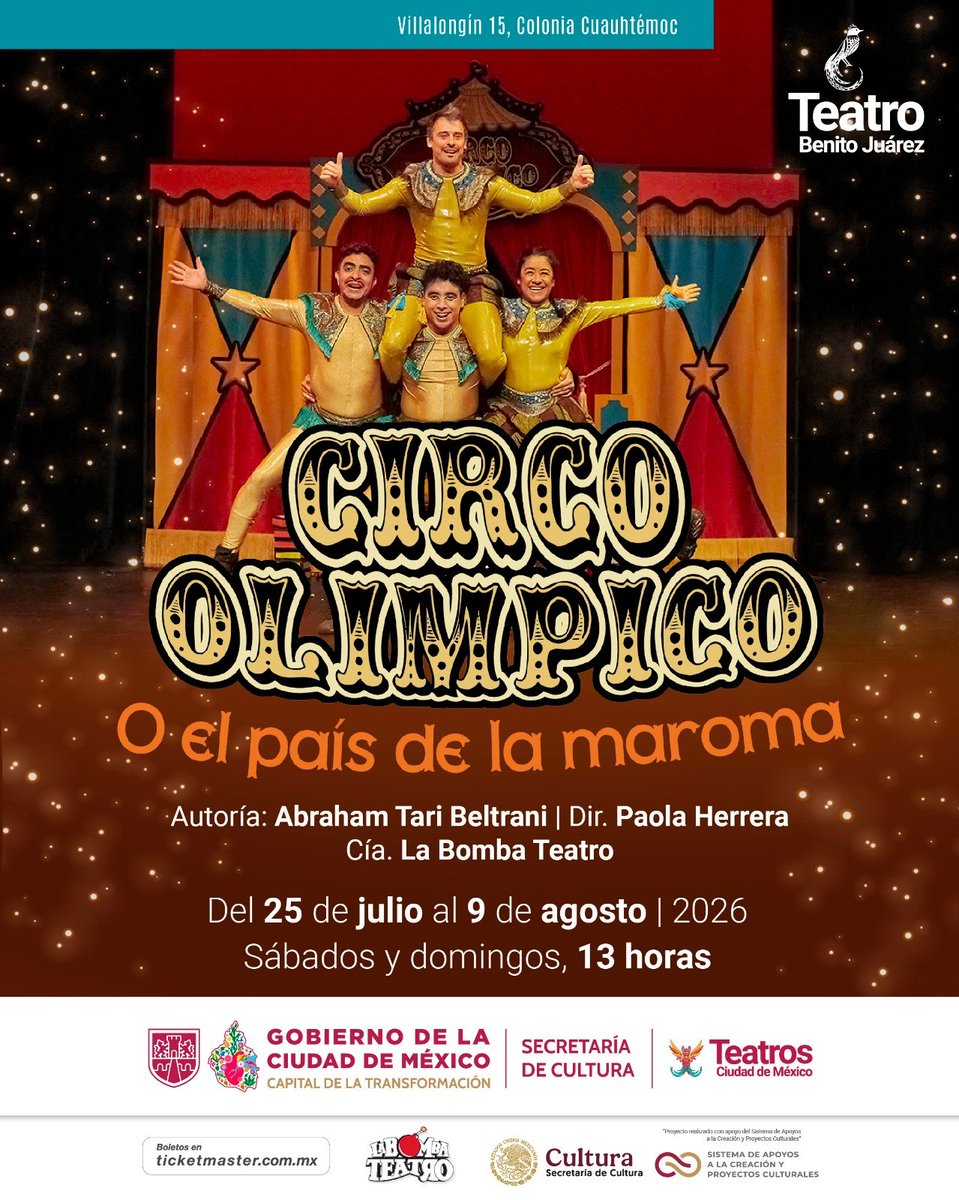 ChicadelTeatro's tweet photo. Pasa una tarde divertida con #labombateatro
#circoolimpico tengo 3 #pasesdobles para este sábado y domingo sígueme en IG Y FB
INDICA QUE DIA VAS
DEJA TU NOMBRE COMPLETO
DA#RT Y ❤️
#TEATROPARANIÑASYNIÑOS https://t.co/tvzrCOiMNT
