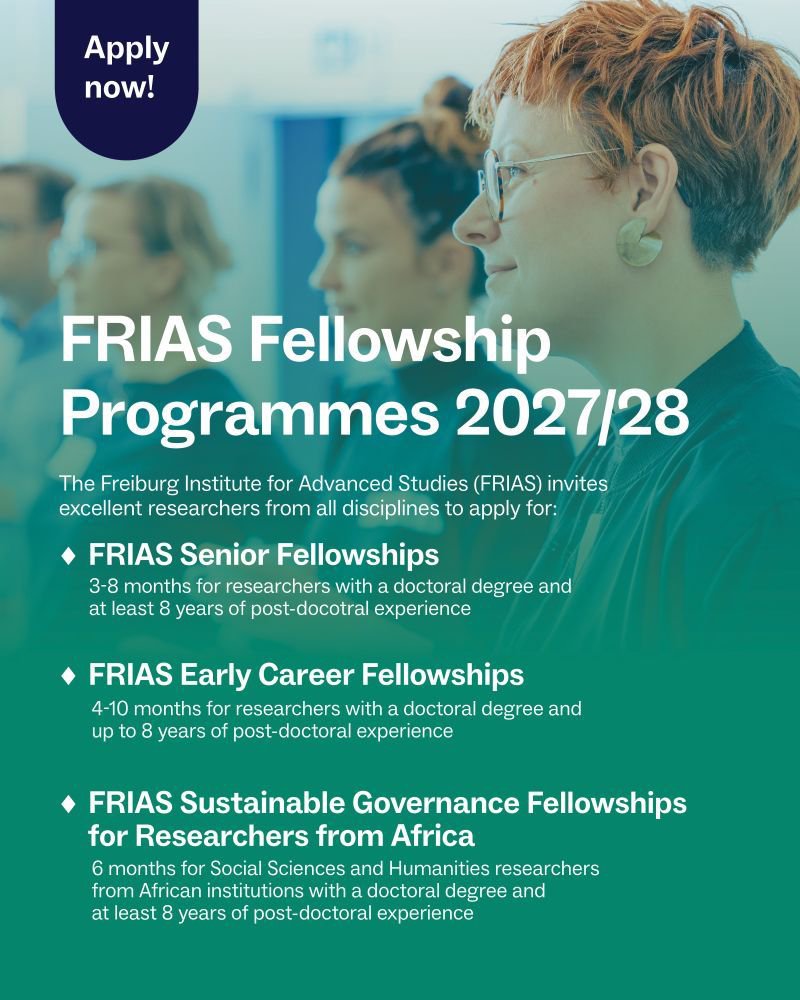 HGBashar's tweet photo. Apply for the FRIAS Fellowship Programmes 2027/28 in Germany: Fully Funded Research Opportunities for Scholars Worldwide!

Are you an early-career or senior researcher looking to advance your research in one of Germany's leading universities? The Freiburg Institute for Advanced Studies (FRIAS) at the University of Freiburg is inviting applications for its prestigious 2027/28 Fellowship Programmes. Open to researchers from around the world, these fellowships provide dedicated research time, generous financial support, and access to a vibrant international academic community.

What You'll Gain:
Dedicated time to focus entirely on your research project.
Monthly living allowance and financial support during your fellowship.
Research cost contribution and travel funding (where applicable).
Access to office space, library resources, and world-class research facilities.
Opportunities for interdisciplinary collaboration with international scholars.
Membership in a dynamic global academic and research network.

Application Deadline: 18 September 2026 (13:00 CET)

🔗 Read the full details and apply here: https://t.co/x88j8ZQw5B
