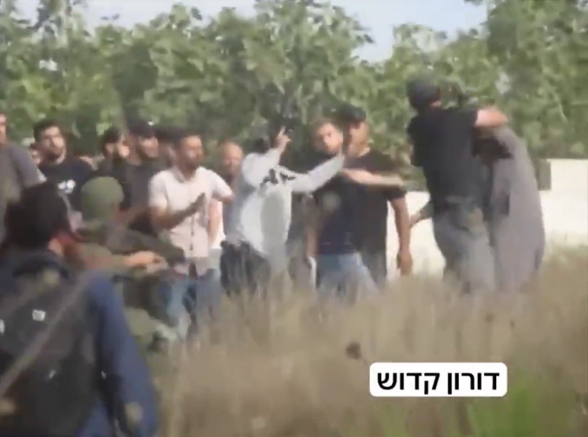 DropSiteNews's tweet photo. 💢 A breakdown of how the incident in Tel, Nablus unfolded:

 The Palestinian man, Farouk Ramadan, initially appears to be trying to protect another Palestinian (likely his brother) when an armed settler hits him in the head with a rifle.  (Image 2)

As he moves away, he is kicked or struck from behind. Still, he retreats again. (3)

Israeli settlers or the surrounding soldiers (under whose protection the incursion appears to be taking place), then fire live shots. The sounds of gunshots can be heard clearly in the video. (3)

An armed Israeli settler then charges directly at Ramadan and a fellow Palestinian with a gun raised and pointed at their chest, closing distance between them, as gunshots are heard in the background.

Ramadan disarms him, takes the rifle, and aims at the settler, and purportedly shoots him dead. (1)

On the sequence visible in the footage, it is clear he is acting in self-defense against an imminent armed threat than the “terrorist attack” senior Israeli officials are calling it and using to justify pogroms in Palestinian villages.

Five Palestinians were ultimately killed in the broader settler and Israeli military forces attack in this incident. Dozens more have been wounded and property damaged since.