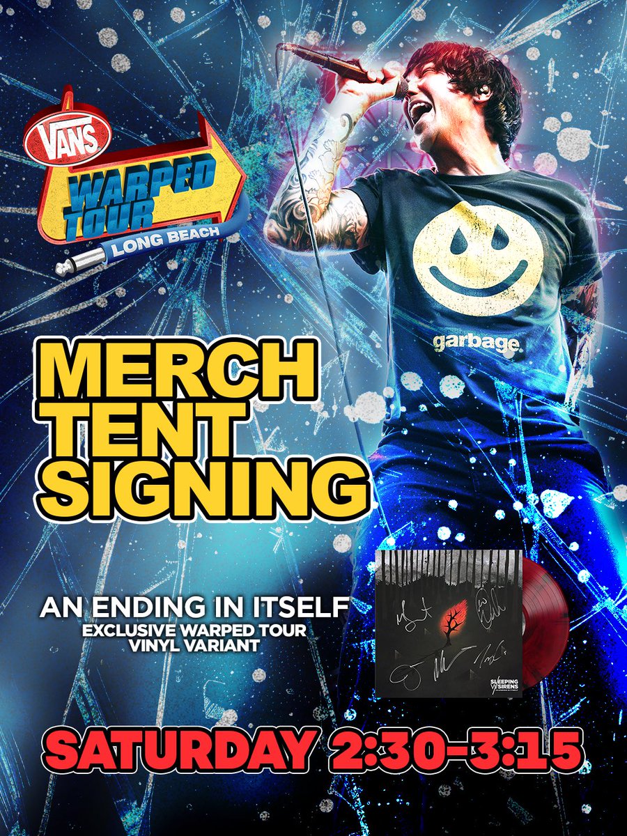 SWStheband's tweet photo. 🚨WARPED TOUR MERCH SIGNING 🚨

This Saturday at @VansWarpedTour Long Beach come to our merch tent between 2:30pm-3:15pm - we’ll be singing copies of limited-edition Warped Tour exclusive red &amp; black marble vinyl. Don’t be late 🏁 https://t.co/jWeiyPpbnO