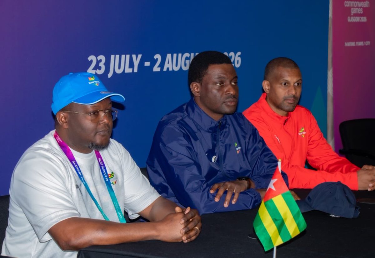 hctogolondon's tweet photo. Avant le début des jeux du Commonwealth, le Ministre délégué chargé de la jeunesse et des sports, M. Abdul-Fahd FOFANA, a rencontré ce 23 juillet 2026, les athlètes togolais qui sont déjà arrivés à Glasgow pour leur transmettre les encouragements du Président du Conseil. https://t.co/njXr6HAUMV