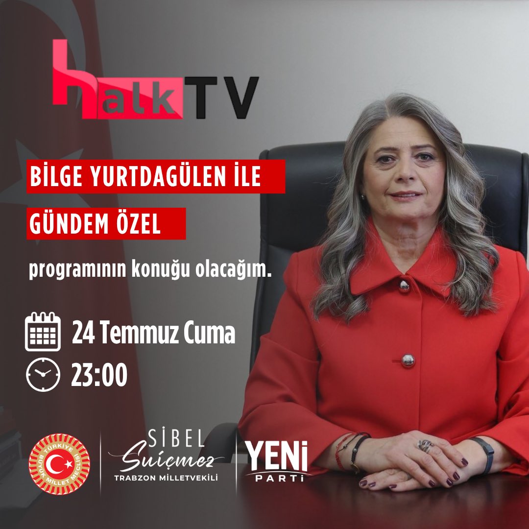 SibelSuicmez's tweet photo. 📡 Bu akşam saat 23:00’de Halk TV’de Bilge Yurtdagülen’in sunduğu “Gündem Özel” programında gündemi değerlendireceğiz. 

📌Halk TV’den veya aşağıdaki linkten canlı olarak izleyebilirsiniz.

📺 Halk TV Canlı Yayın:
https://t.co/DBjsN3Inpw https://t.co/L6U0EMRy8G