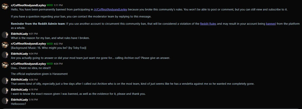 EliaEldrit53195's tweet photo. Would you look at that, I got banned from the main subreddit for 'harassment'. Pretty coincidental this occurred now. The response is wholly unprofessional and you can already tell who it is. He also took the opportunity to post about his ports immediately after, what a loser. https://t.co/rj6DSOipcr