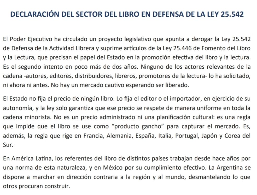 ddeurieta's tweet photo. 💪📚 El sector librero se expresó en contra de la derogación de la Ley del Libro. https://t.co/N8GsByWjtf
