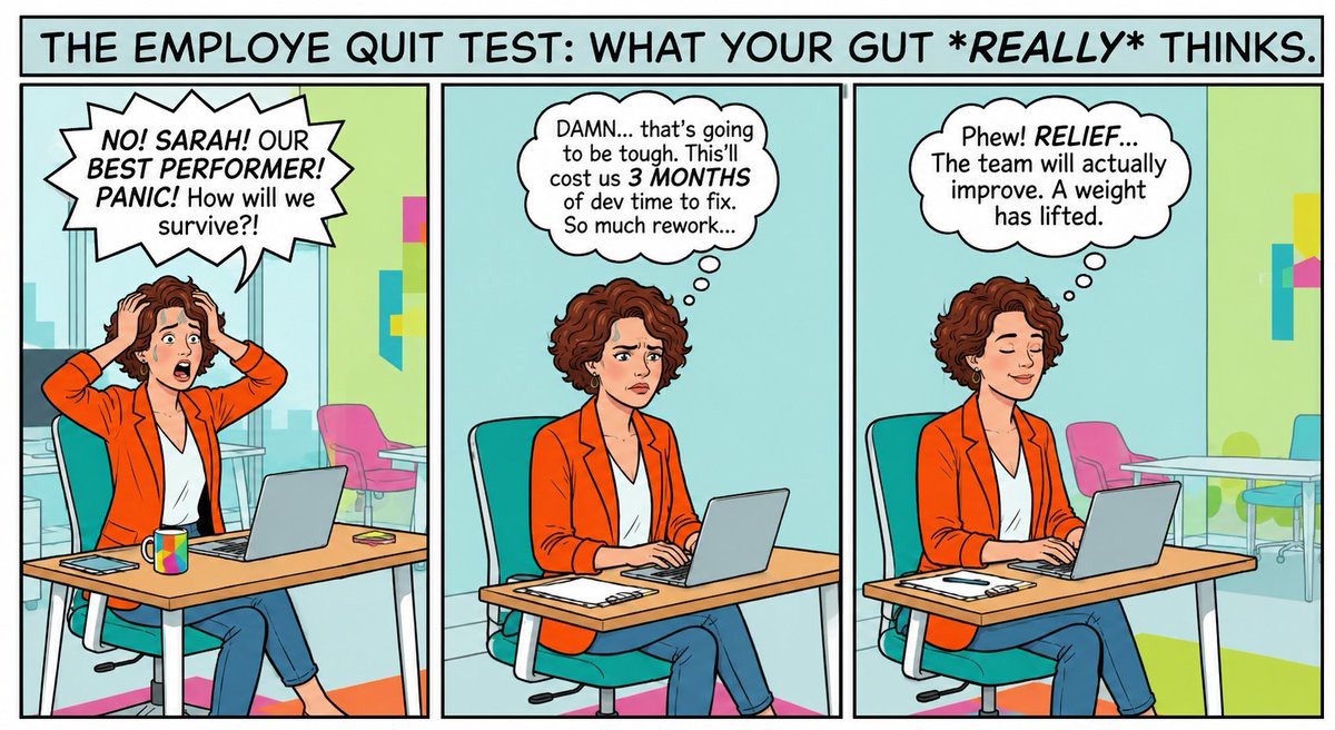 a_ddarsh's tweet photo. Imagine each person on your team walks into your office and quits.

Watch your gut reaction, not your polite one.
If you feel panic, that's an A-player.
If you feel damn, this'll take 3 months to fix; that's a B-player.
If you feel relief, that's a C-player.

#WorkplaceCulture https://t.co/b7MoT1XYwQ